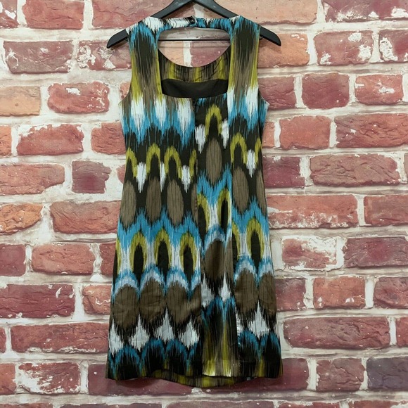 BANANA REPUBLIC WOMEN'S TURQUOISE BLUE MULTICOLOR BOHO ABSTRACT BEADED DRESS - Picture 2 of 11